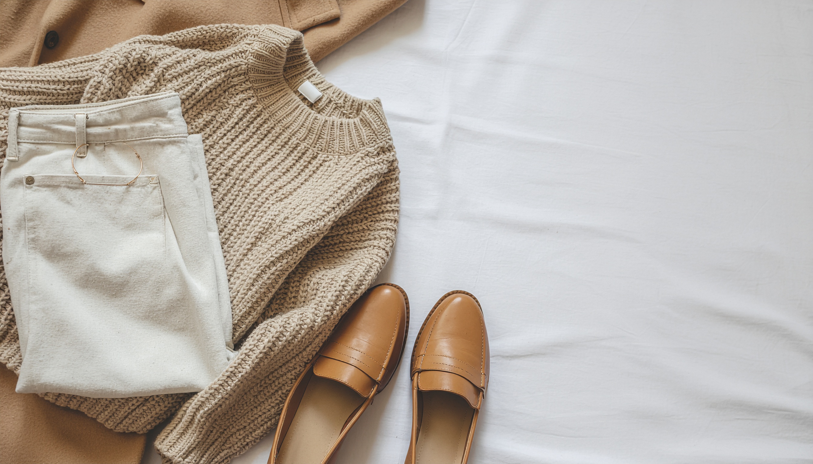 Beige and White Outfit Flat Lay