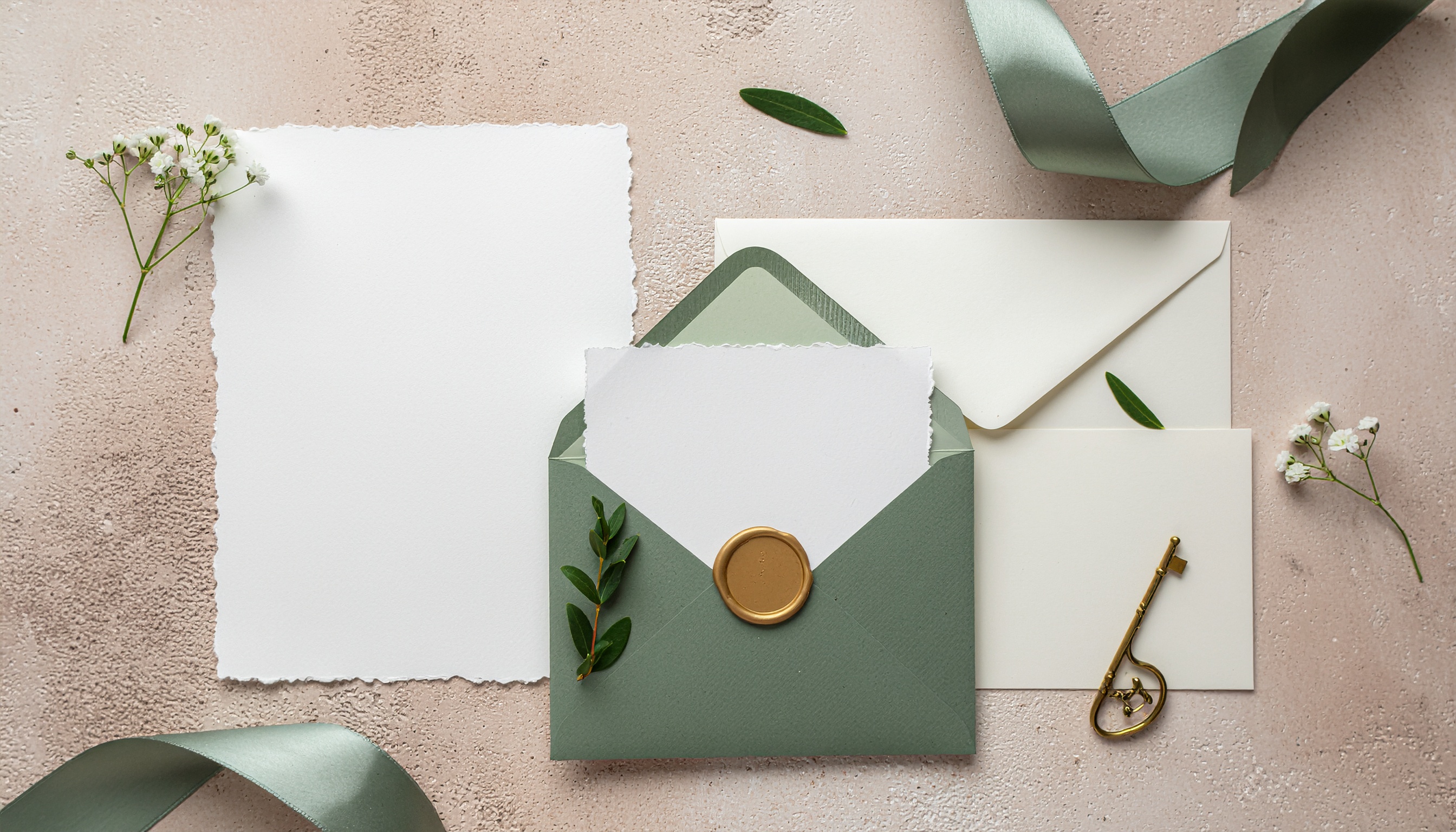 Blank Invitation Suite in Sage Green and White