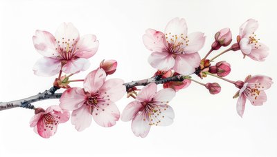 桜の枝の水彩イラスト