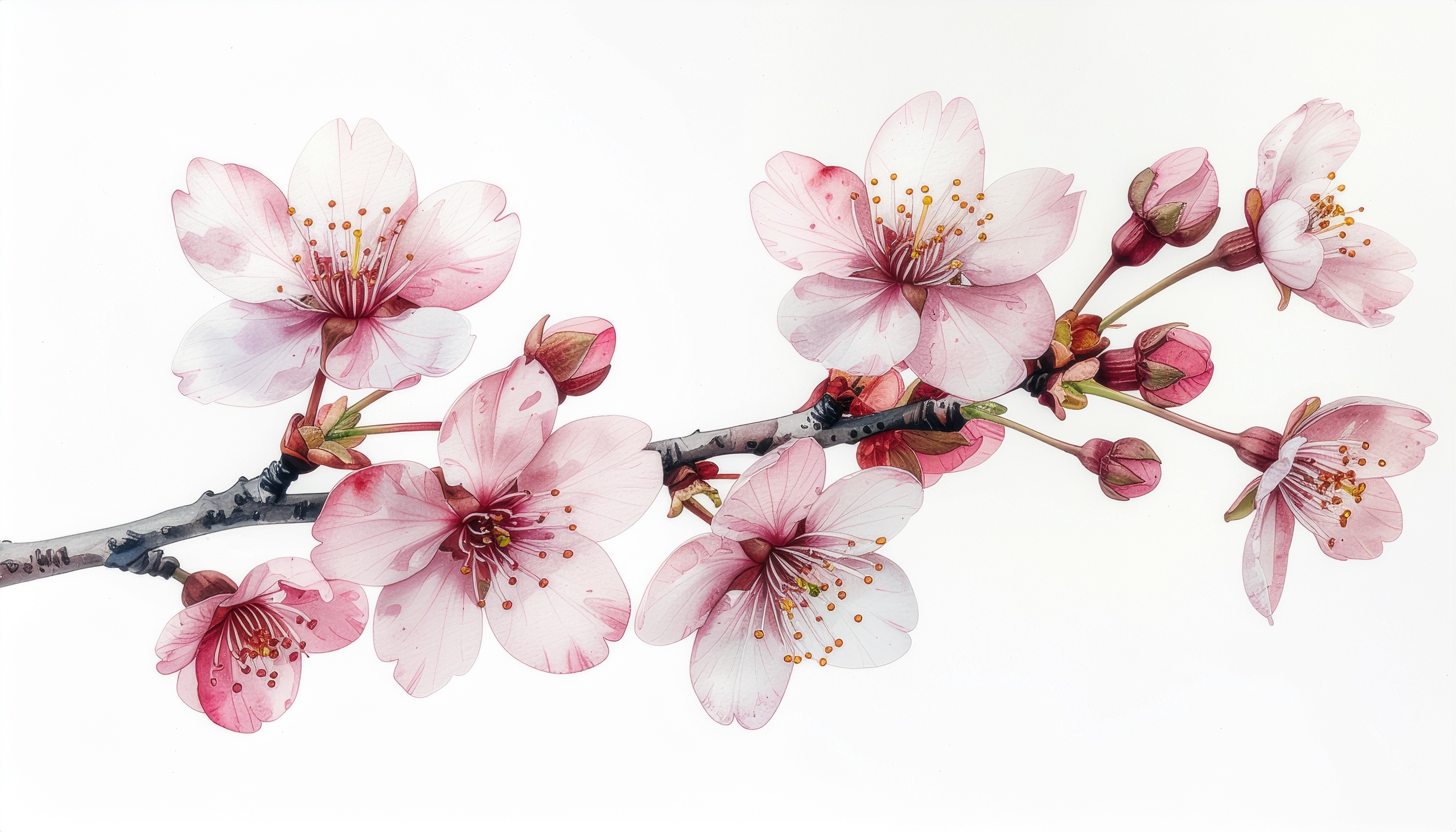 桜の枝の水彩イラスト