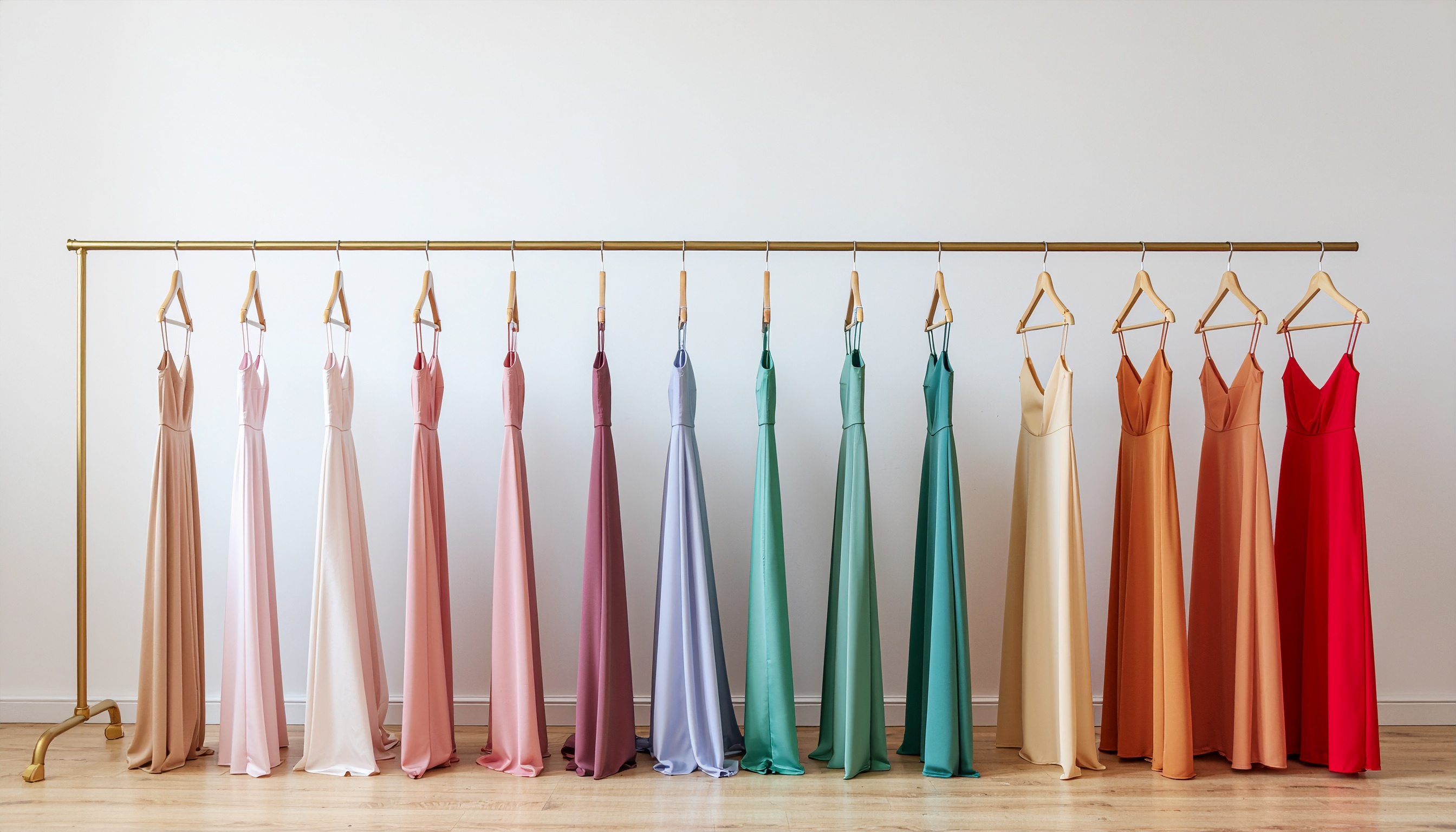 Dresses in a Color Gradient on a Rail