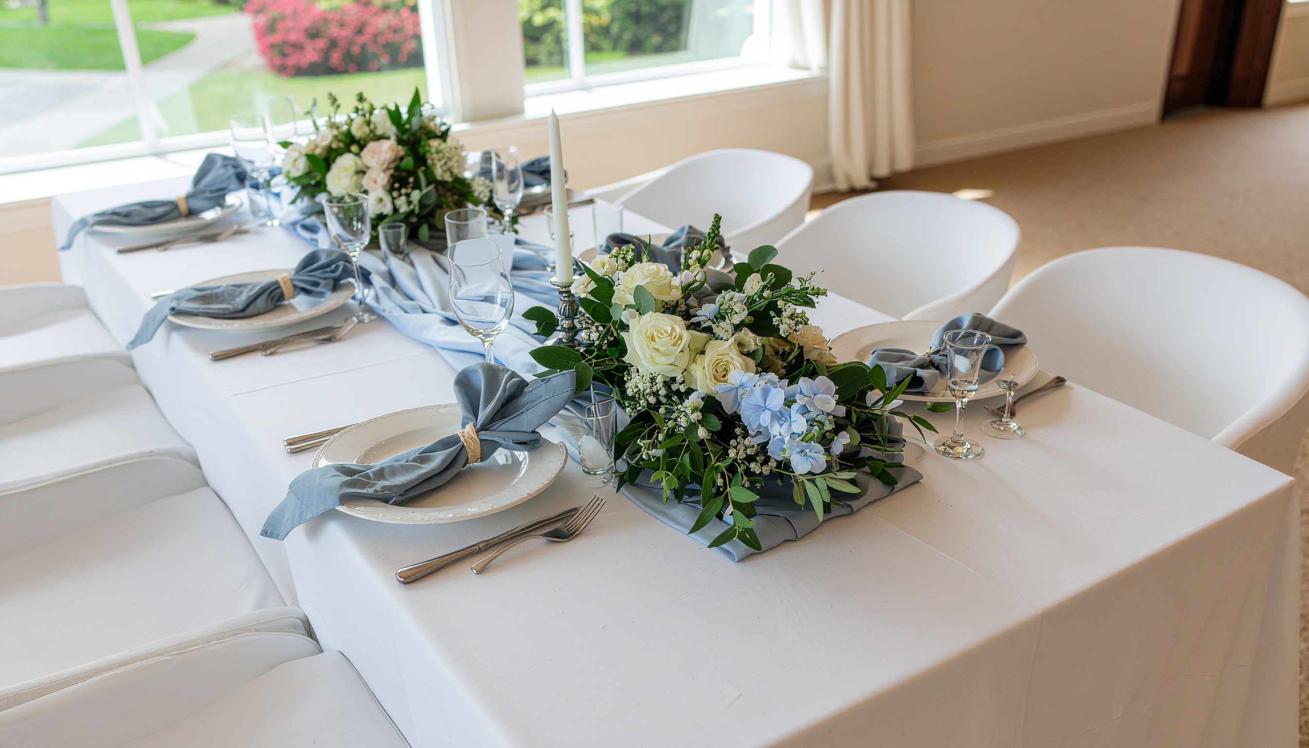 Dusty Blue and White Wedding Table