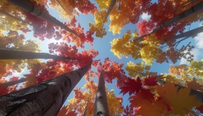 紅葉の楓を見上げる秋空の壁紙