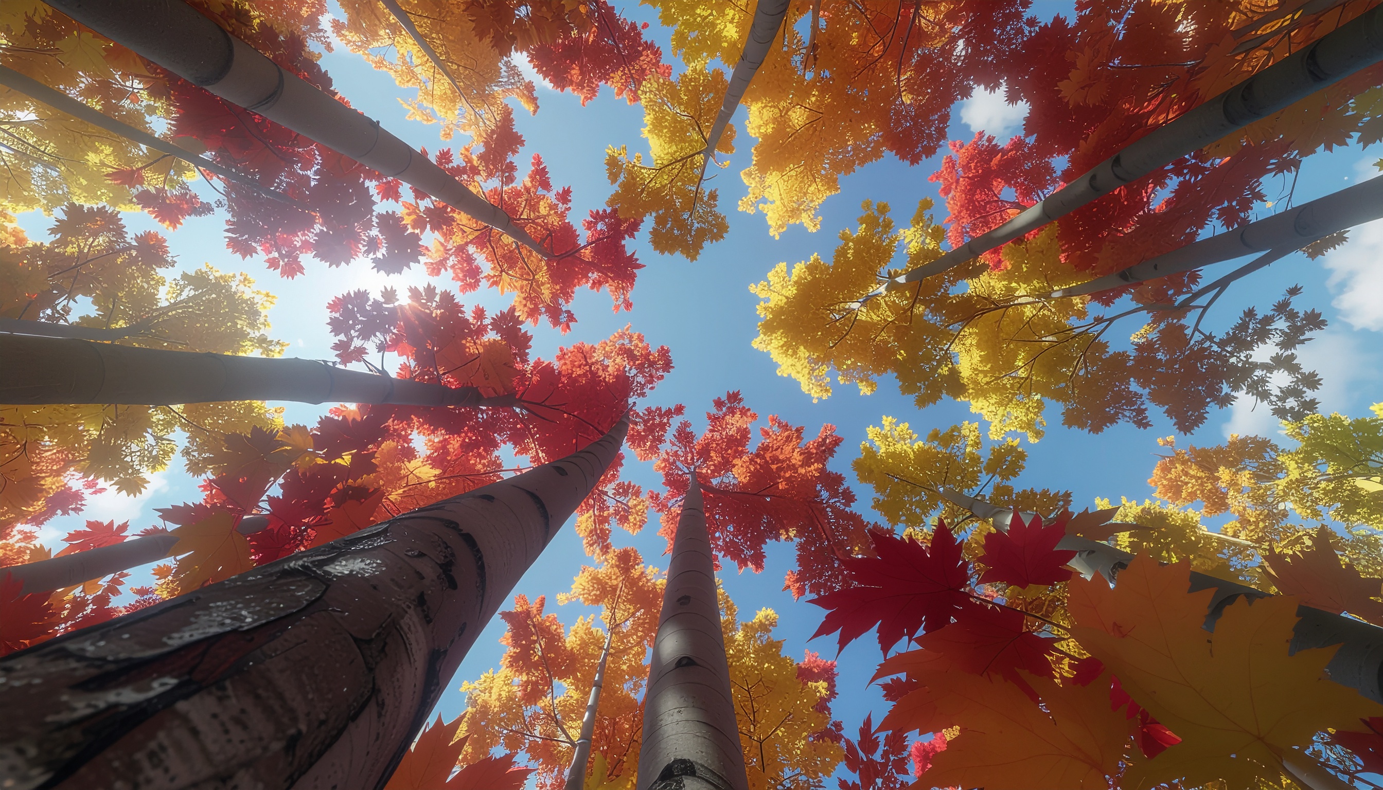 紅葉の楓を見上げる秋空の壁紙
