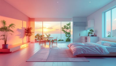 Warm-to-Cool Gradient Seaside Interior