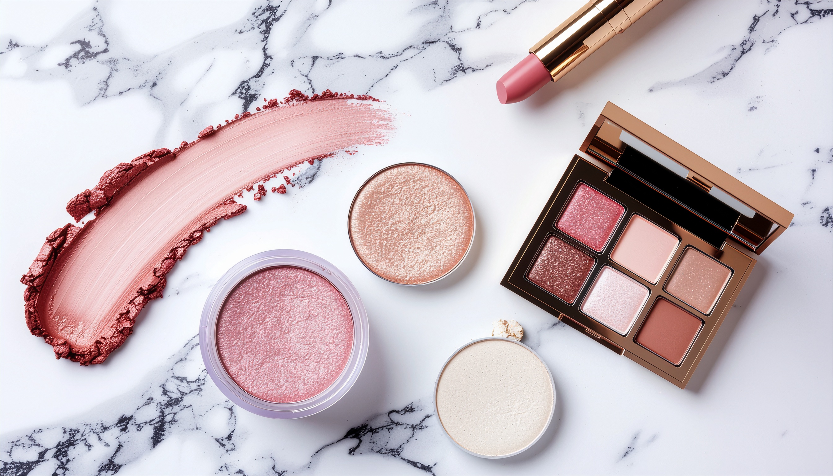 Pink Cosmetics Marble Flat Lay