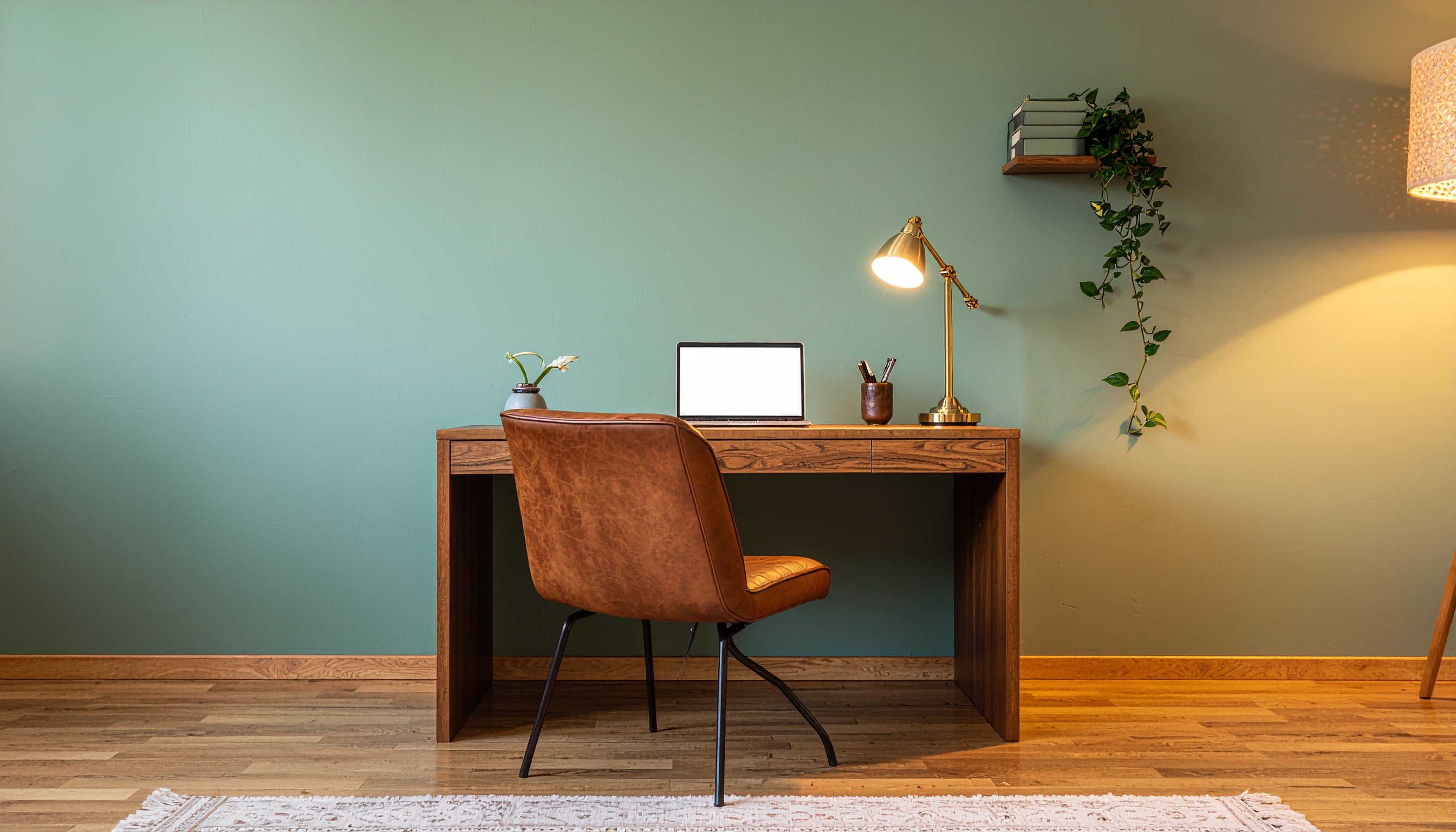 Home Office with a Green Wall