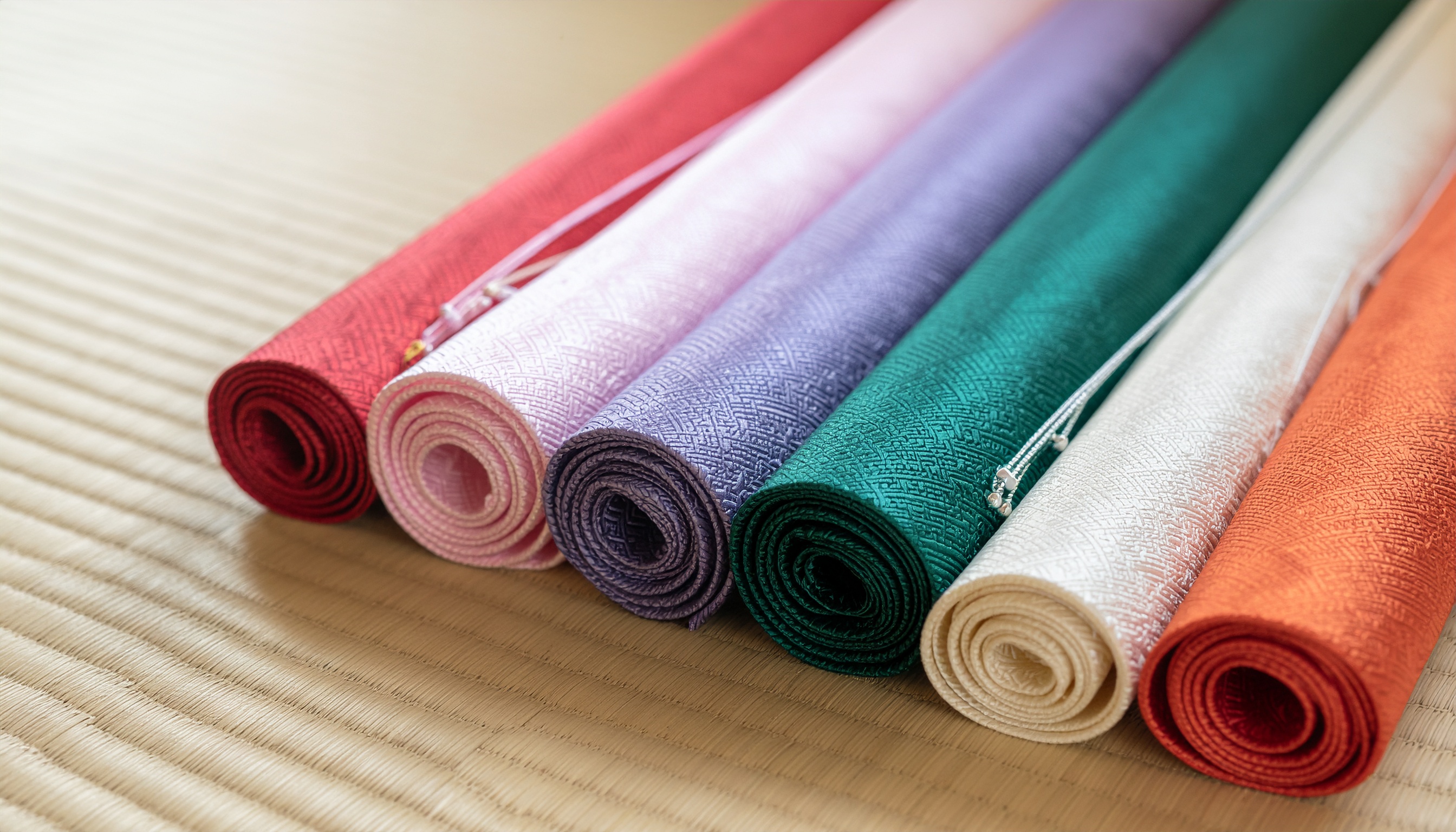 Rolls of Kimono Fabric in Different Colors