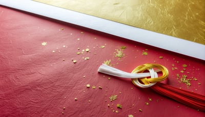 Mizuhiki Knot and Gold Leaf on Vermilion Washi