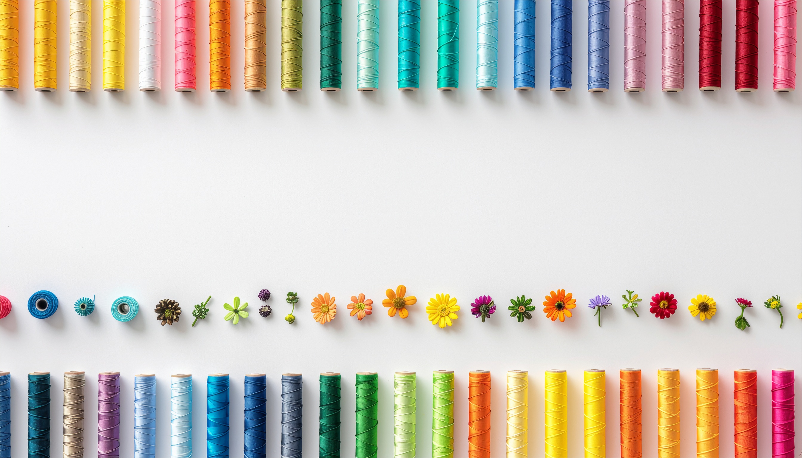 Thread Spools and Flowers in Rainbow Order
