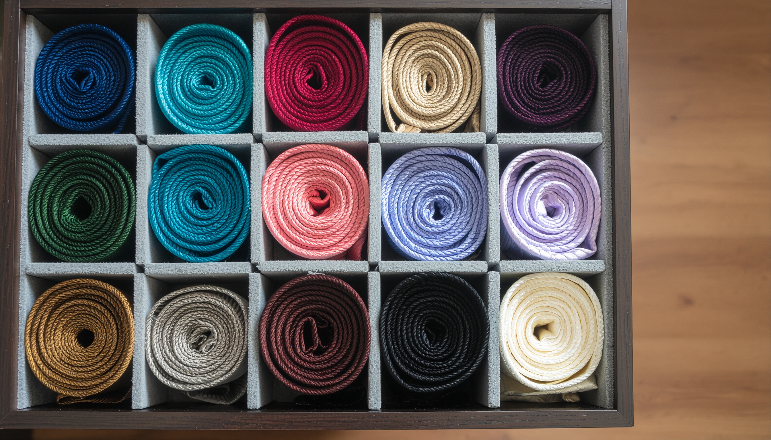 Rolled Neckties in Different Colors