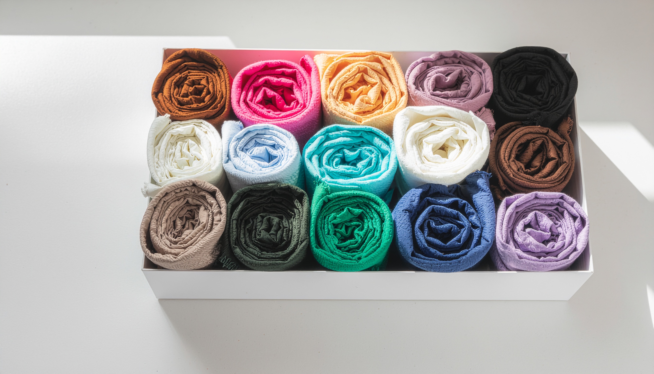 Rolled Scarves in Different Colors