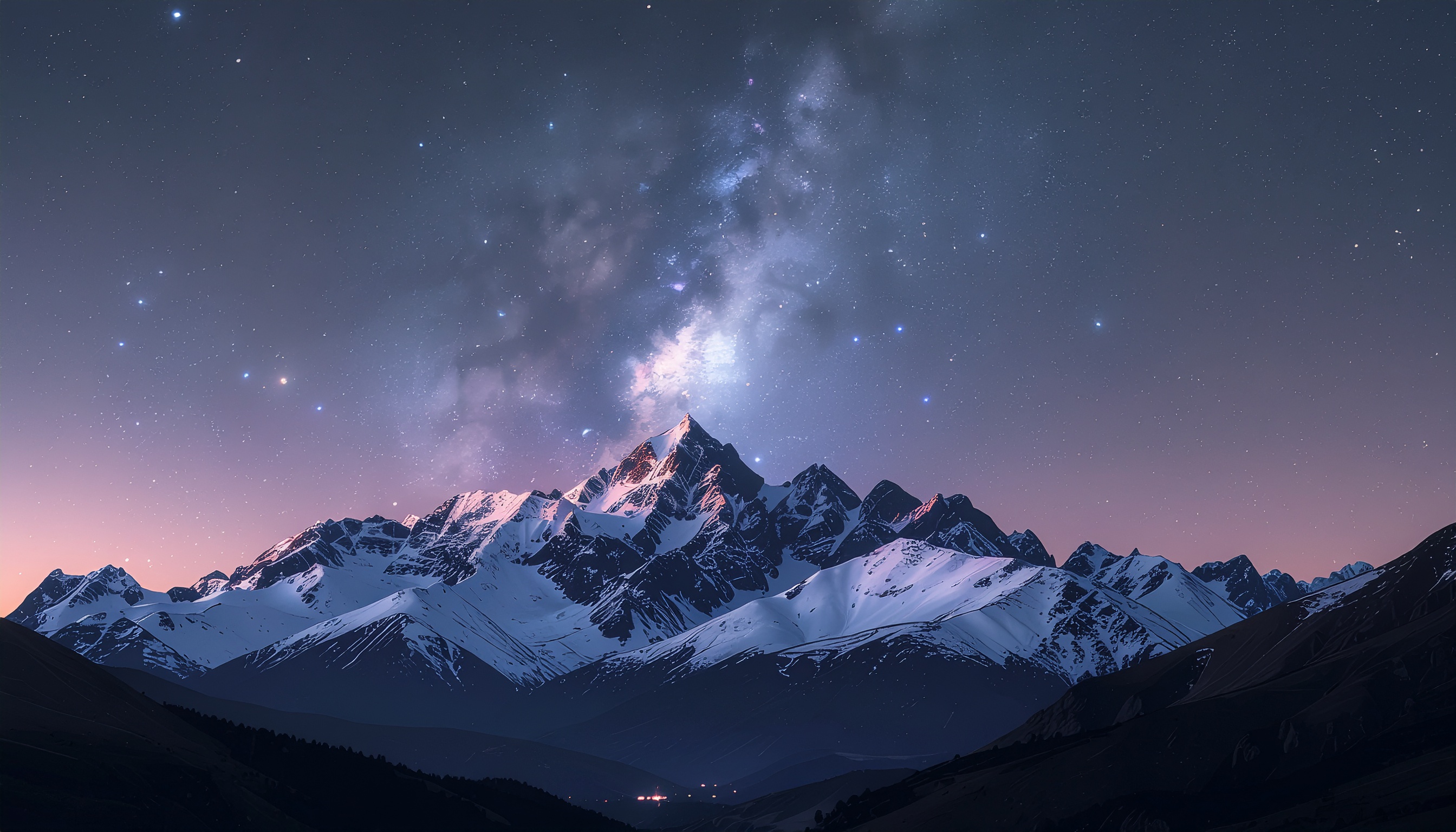 Snowy Peaks Under a Winter Night Sky