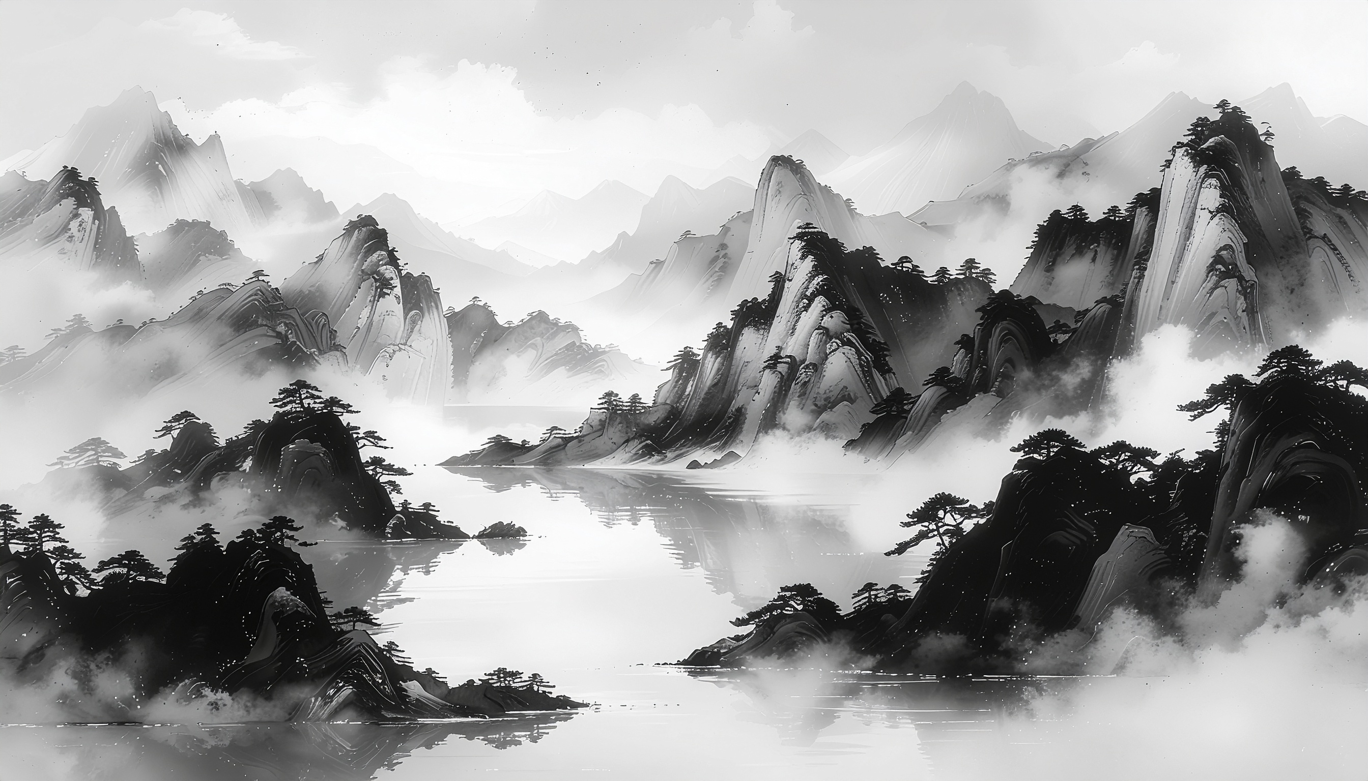 墨絵風の山水風景