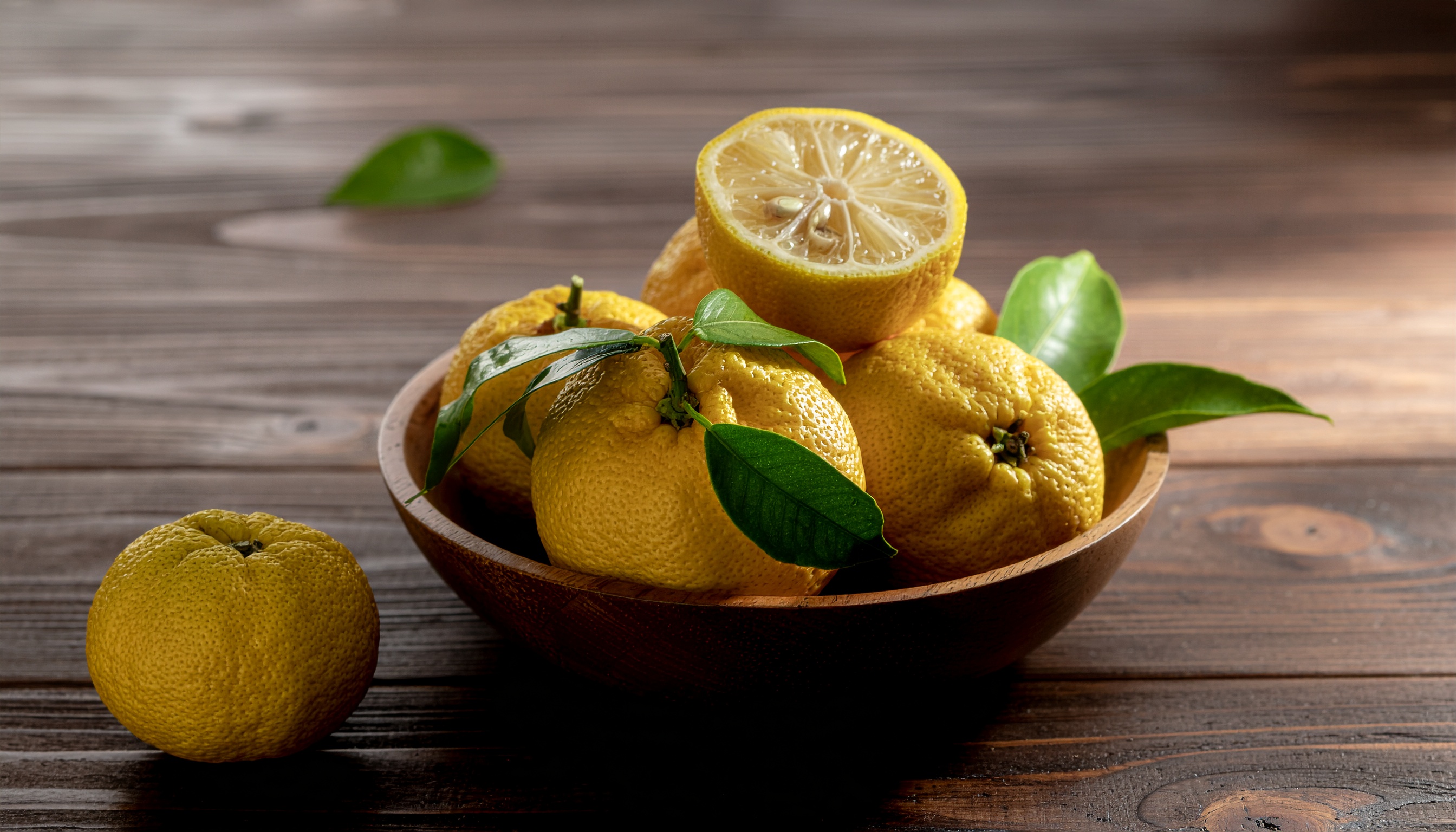 Yuzu in a Wooden Bowl